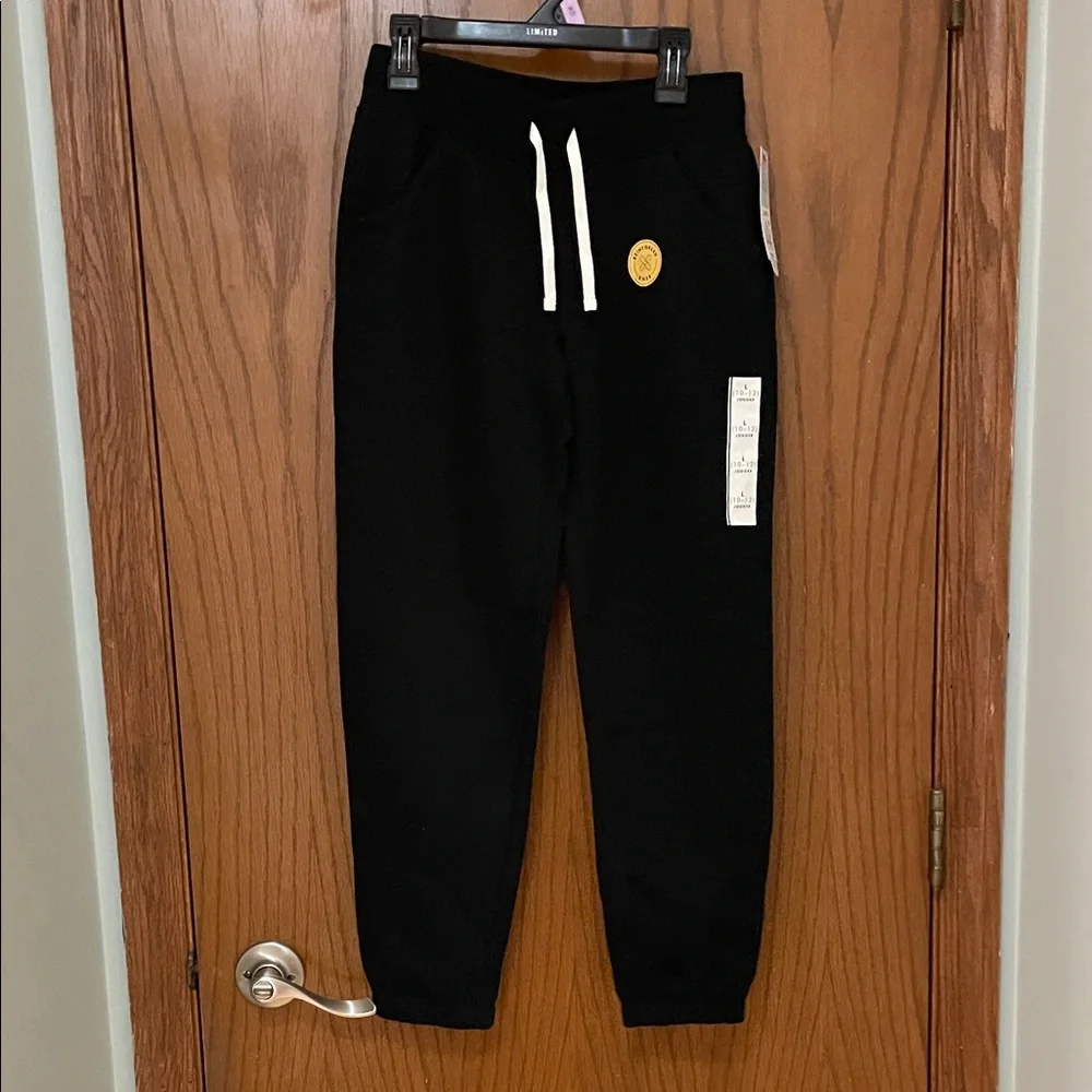 Cat & Jack NWT Sz Large (10/12) Black Joggers with White Drawstring - Picture 1 of 8